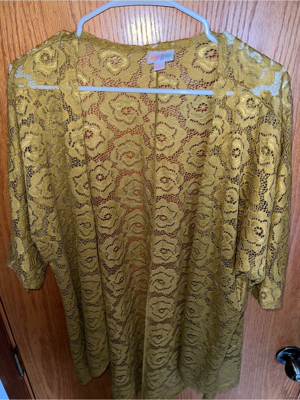 Lularoe Lindsay Mustard Color Lace Kimono